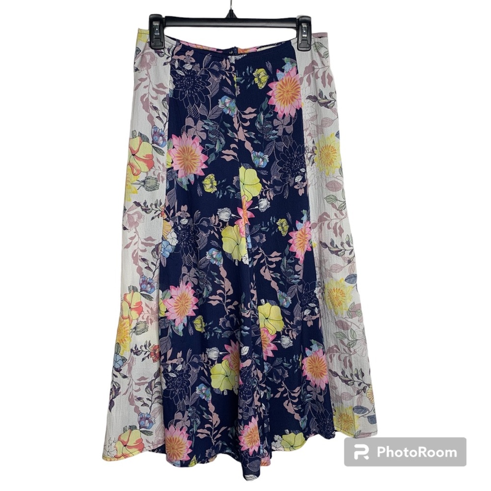 Umgee Pants Womens Size S Boho Blue Floral Front Split Wide Leg Resort Cover Up